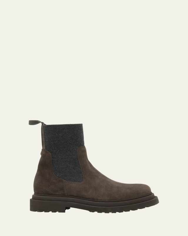 Suede Wool Lug-Sole Chelsea Boots